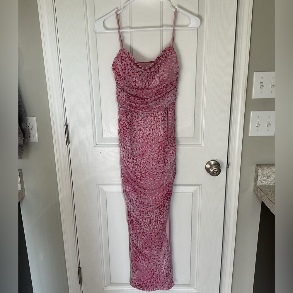 Express Pink Print Mesh Midi Dress size small